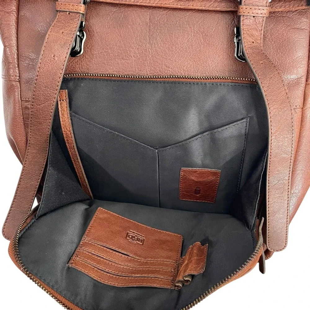 Genicci Unisex Genuine Leather Roll Top Double Buckles laptop backpack‎ brown